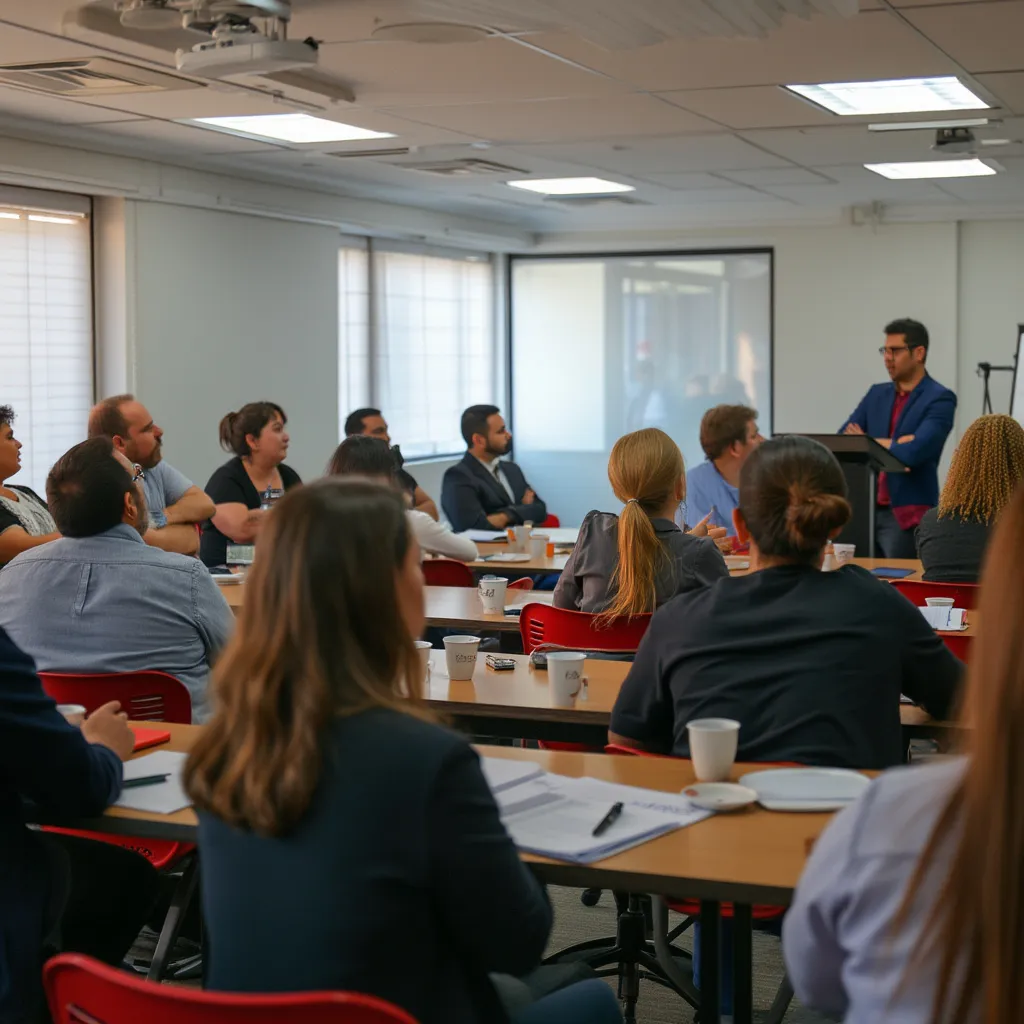 Participantes atentos en un taller de finanzas en Buenos Aires.